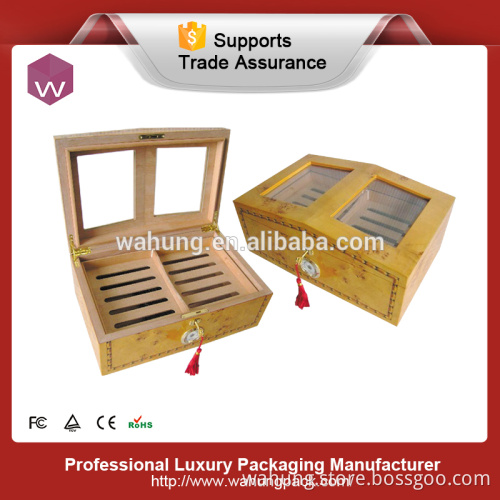 Professional Large Humidor Cigar Box with Glass Lid Humidifier